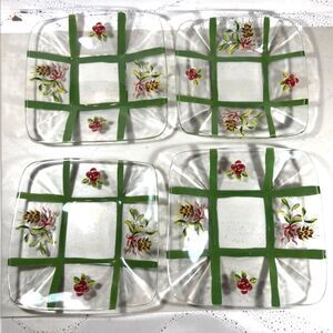 Royal Albert Winter Festival Square Glass Painted set of 4 dessert salad plates